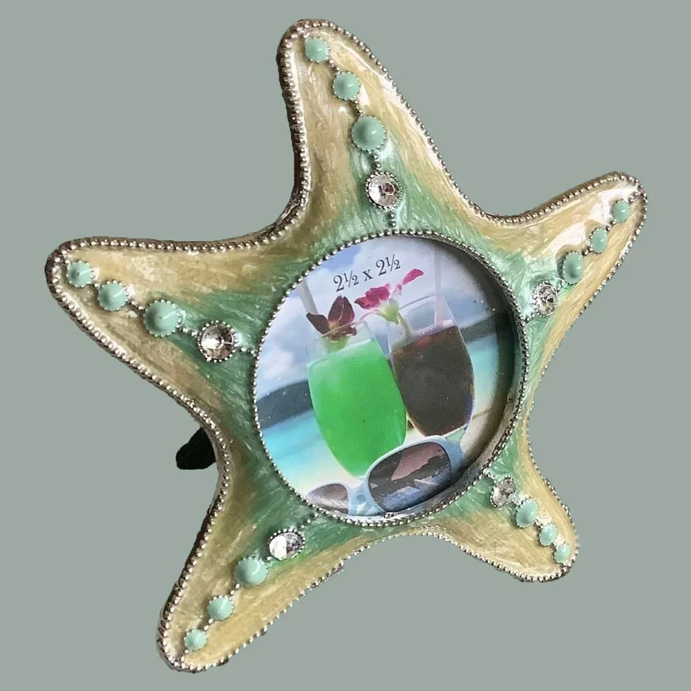 Enamel & Silvertone Starfish Photo Frame With Crystal Accents - 2.5 Round
